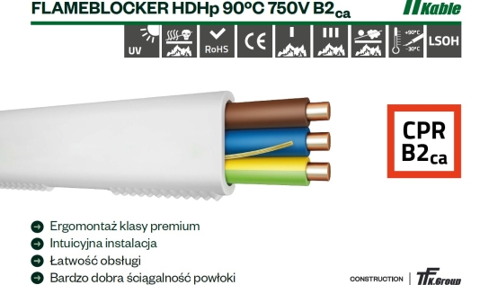 Nowoczesny płaski przewód instalacyjny o napięciu 750V spełniający najwyższą klasę CPR zgodnie z wytycznymi SEP i ITB